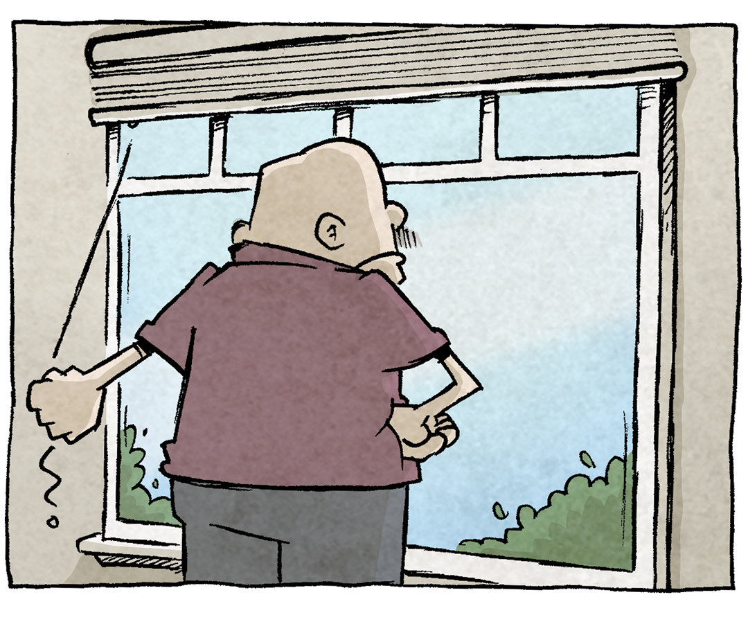 PANEL 1: GRAMP, an older bald man with a grey mustache, stands at his front window looking outside. One hand holds the string for the blinds, the other on his hip.
PANEL 2: Same scene, GRAMP has not moved.
PANEL 3: Same scene, GRAMP still hasn’t moved.
PANEL 4: GRAMP dramatically motions, eyes wide, as he yells, while ARTHUR, the yellow duck, stands next to him calmly.
ARTHUR: RELAX. They used your driveway to turn around.
GRAMP: THIS IS THE GREATEST CRIME IN HUMAN HISTORY
——
Want 5,000 more comics like this? Join us at Patreon.com/sheldoncomics for the *FULL* Sheldon archives, art giveaways, fun community, and more! Sheldon Comics copyright Dave Kellett. Colors by Beth Reidmiller